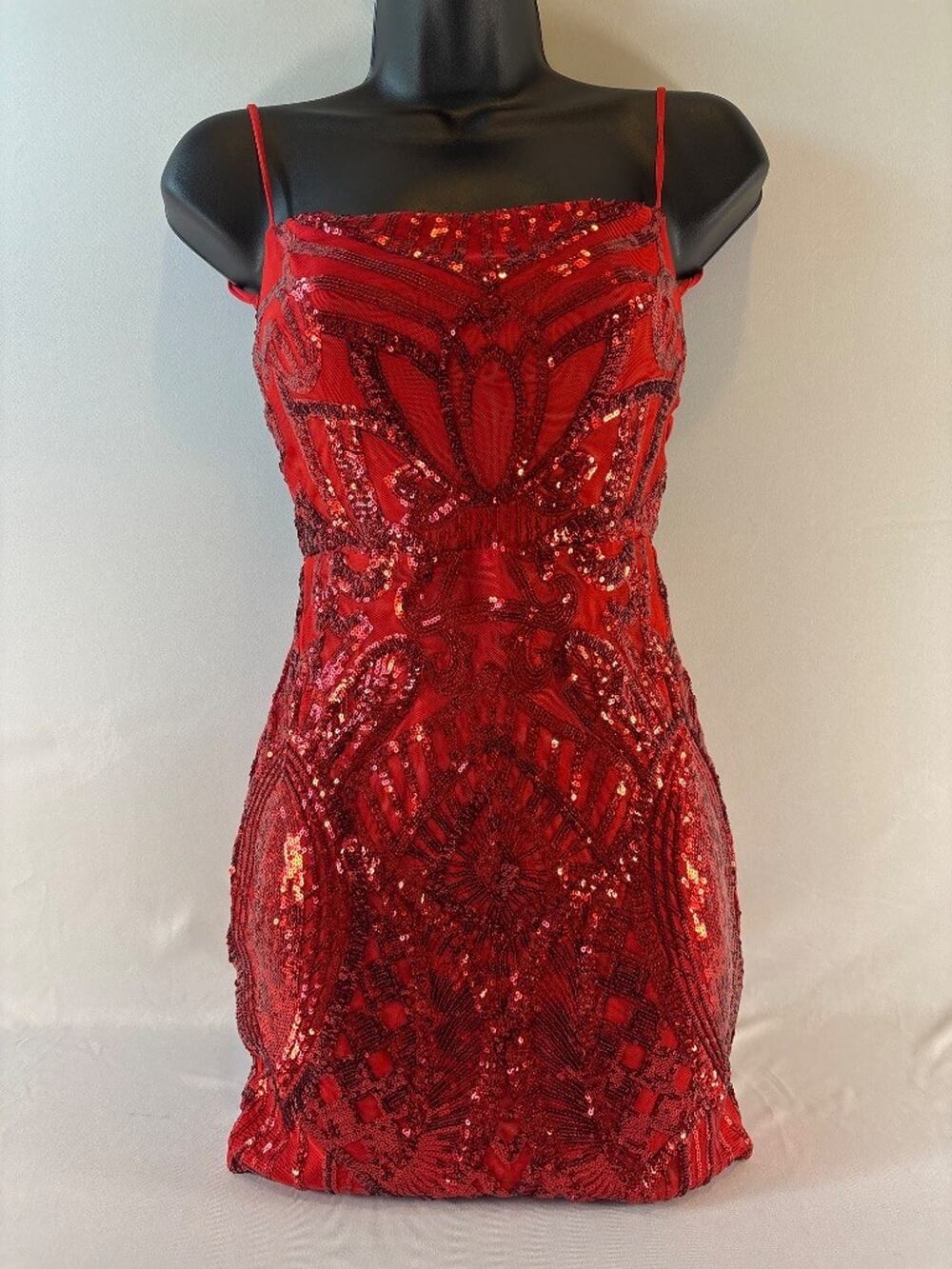 Lucy in the Sky LA Red Sequin Bodycon‎ Mini Dress Size S Party Glam